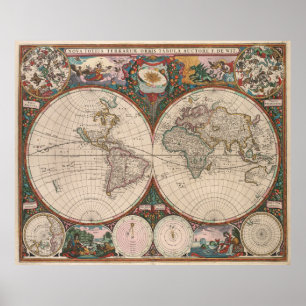 Affiches Carte vintage du monde (1665) 2