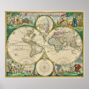 Affiches Carte vintage du monde (1670)