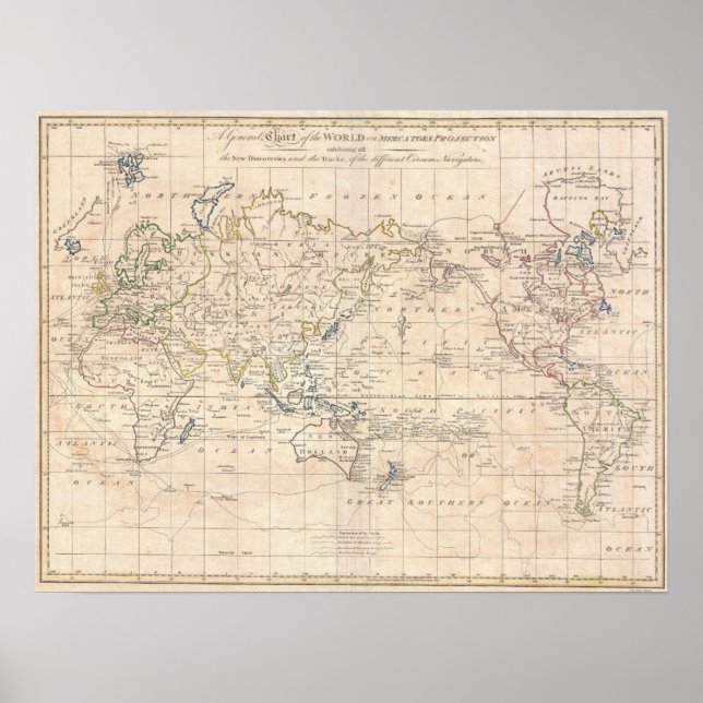 Affiches Carte vintage du monde (1799) (Devant)