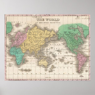 Affiches Carte vintage du monde (1827)