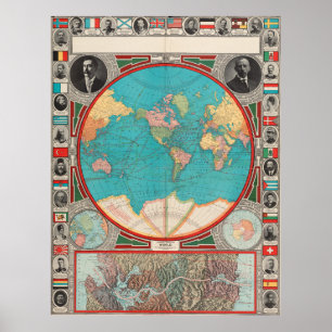 Affiches Carte vintage du monde (1913)