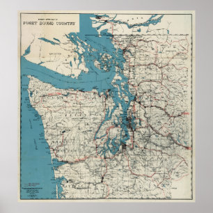 Affiches Carte vintage du Puget Sound (1919)