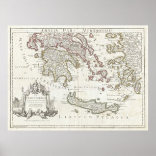 Affiches Carte vintage du sud de la Grèce (1794)