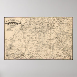 Affiches Carte vintage du Tennessee occidental (1865)