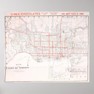Affiches Carte vintage du tramway de Toronto (1912)