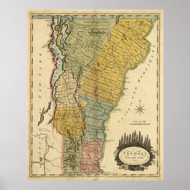 Affiches Carte vintage du Vermont (1814) (Devant)