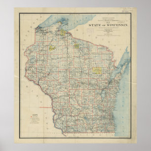 Affiches Carte vintage du Wisconsin (1895)