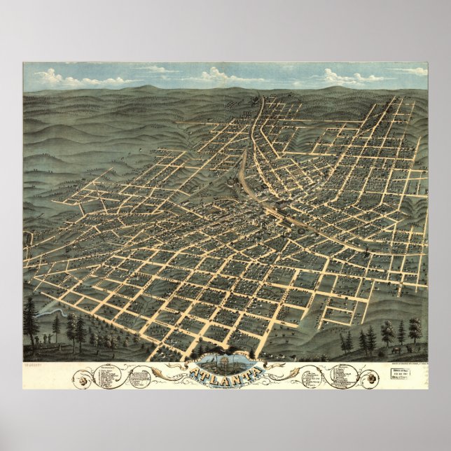 Affiches Carte vintage Pictorial d'Atlanta (1871) (Devant)