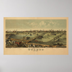 Affiches Carte vintage Tolède Ohio de 1876