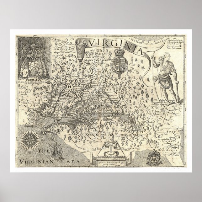 Affiches Carte Virginia John Smith 1624 (Devant)
