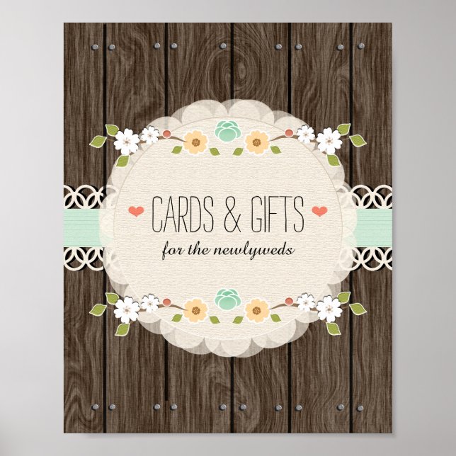 Affiches Carte Wedding shower Rustique Mint Boho (Devant)