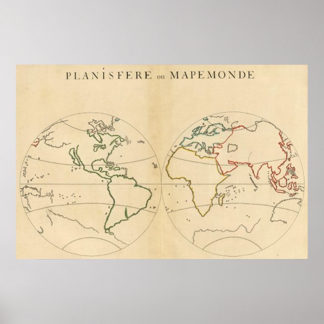 Affiches Carte Worlp avec 5 zones (Devant)