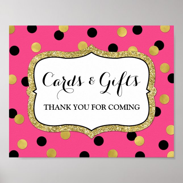 Affiches Cartes Cadeaux Enseigne Rose Noir Or Confettis (Devant)