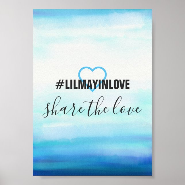 Affiches Cartes de hashtag aquarelle bleue Vagues (Devant)