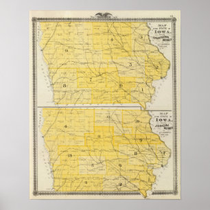 Affiches Cartes de l'État de l'Iowa