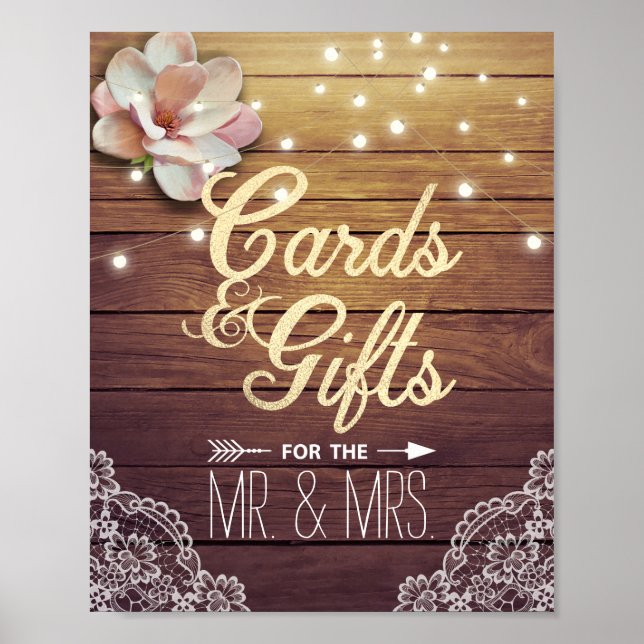 Affiches Cartes de Mariage Cadeaux Signal Bois Floral Chaîn (Devant)