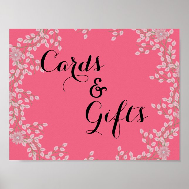 Affiches Cartes et cadeaux de mariage chic fleurs roses et  (Devant)