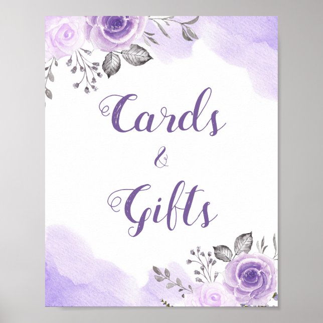 Affiches Cartes et cadeaux Pastel Purple Floral Mariage Sig (Devant)