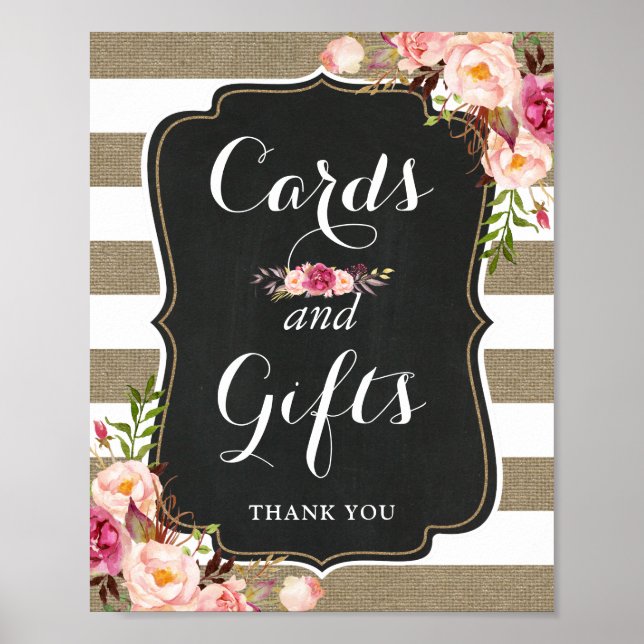 Affiches Cartes et cadeaux Rustique Burlap Floral Mariage S (Devant)