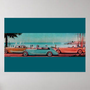 Affiches CARTES RETRO, bleu vert rose rouge