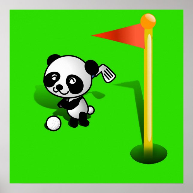 Affiches Cartoon Baby Panda Bear Golfing sur le vert (Devant)