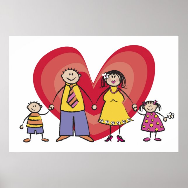 Affiches Cartoon mignon amusant Happy Family Love Heart Val (Devant)