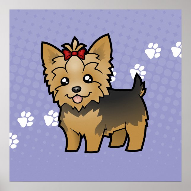 Affiches Cartoon Yorkshire Terrier (cheveux courts avec arc (Devant)