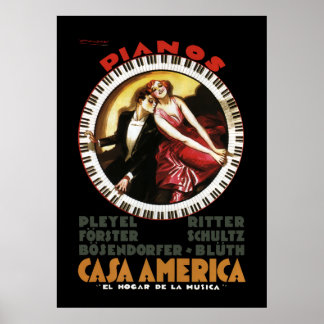 AFFICHES CASA AMERICA FINE GRAND PIANOS 1930