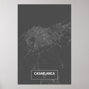 Affiches Casablanca, Maroc (blanc sur noir)