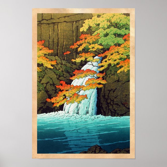 Affiches Cascade de Senju, Akame Hasui Kawase shin hanga ar (Devant)