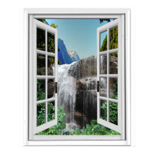 Cascade Trompe l'oeil Effet Faux Fenêtre Vue