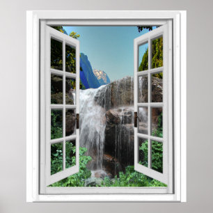 Affiches Cascade Trompe l'oeil Effet Faux Fenêtre Vue