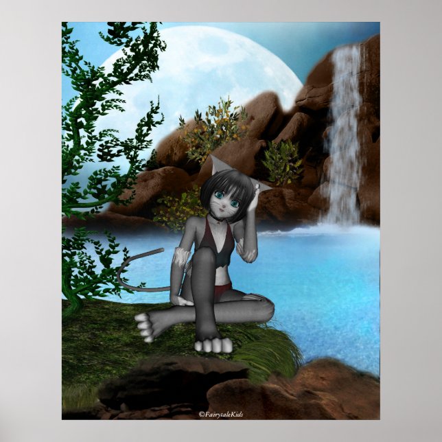 Affiches Cascades Cutie Anime Kitten Lune 3 (Devant)