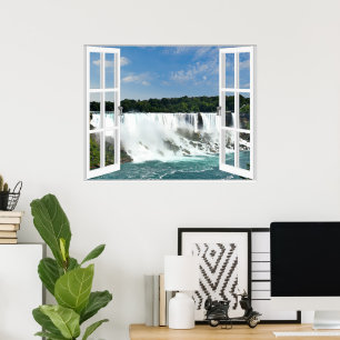 Affiches Cascades Trompe l'oeil Fausse Vue de Fenêtre