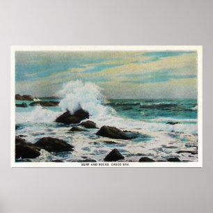 Affiches Casco Bay Vue sur le Surf et les rochers