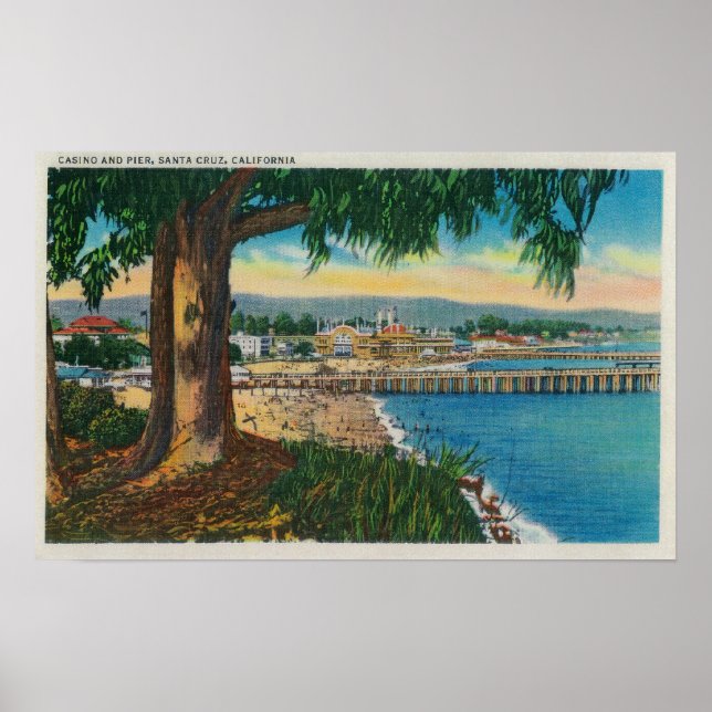 Affiches Casino et jetée, Père Noël CruzSanta Cruz, CA (Devant)