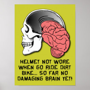 Affiches Casque Cerveau Dommages Funny Dirt Vélo Motocross 