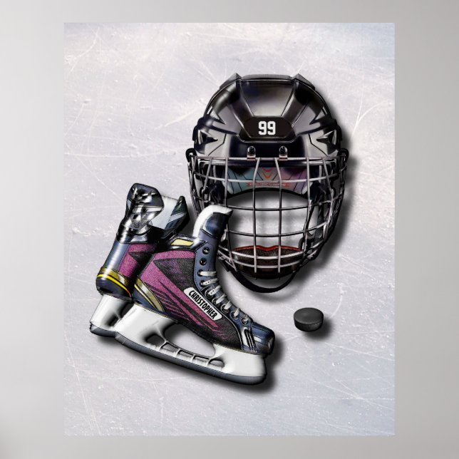 Affiches Casque De Hockey Sur Glace Patins Camion Avec Nom  (Devant)