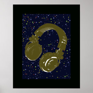 Affiches casque dj et étoiles du ciel