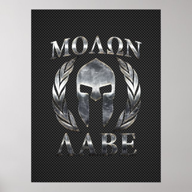 Affiches Casque spartiate en acier Molon Labe sur fibre de  (Devant)