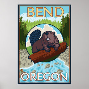 Affiches Castor et rivière - Bend, Oregon