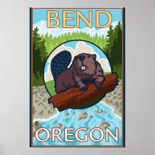 Affiches Castor et rivière - Bend, Oregon