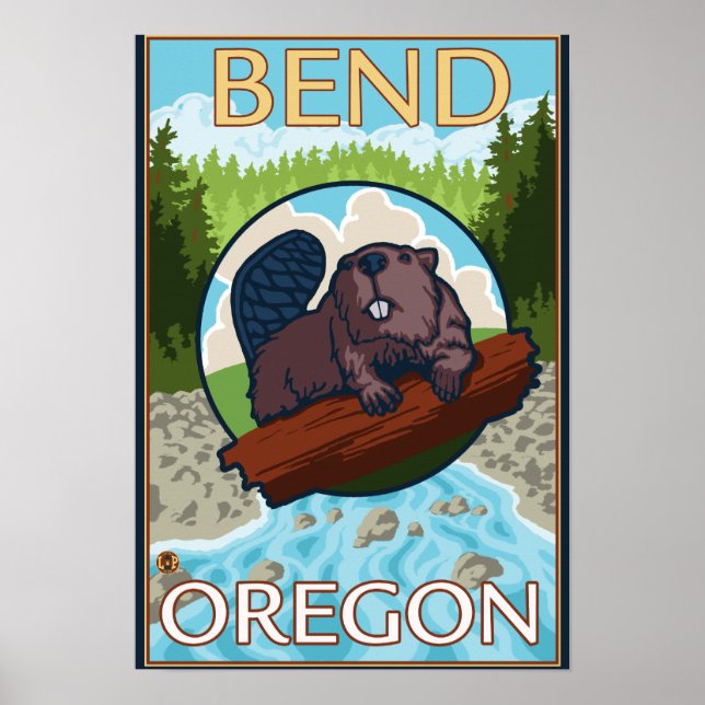 Affiches Castor et rivière - Bend, Oregon (Devant)