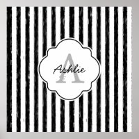 Casual Black Painted Stripes Monogram and Name