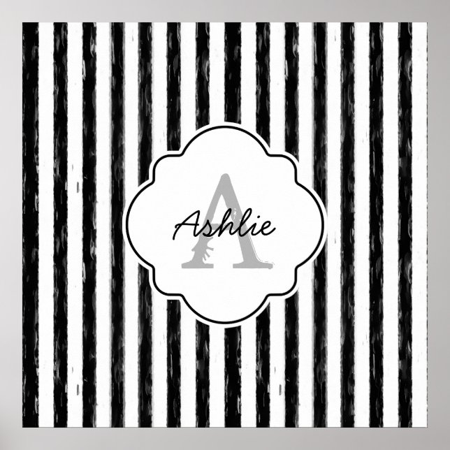 Affiches Casual Black Painted Stripes Monogram and Name (Devant)