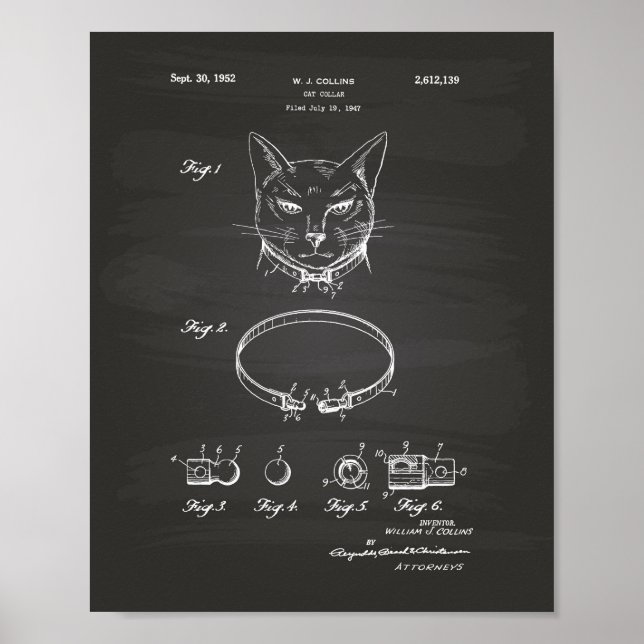 Affiches Cat Collar 1952 Patent Art Chalkboard (Devant)