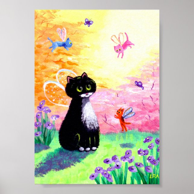 Affiches Cat Fairies Angels Tuxedo Black Créationarts (Devant)