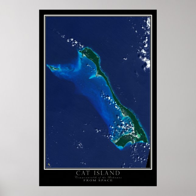 Affiches Cat Island Bahamas Carte satellite spatiale (Devant)