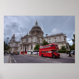 Affiches Cathédrale St Paul Londres Angleterre et bus rouge