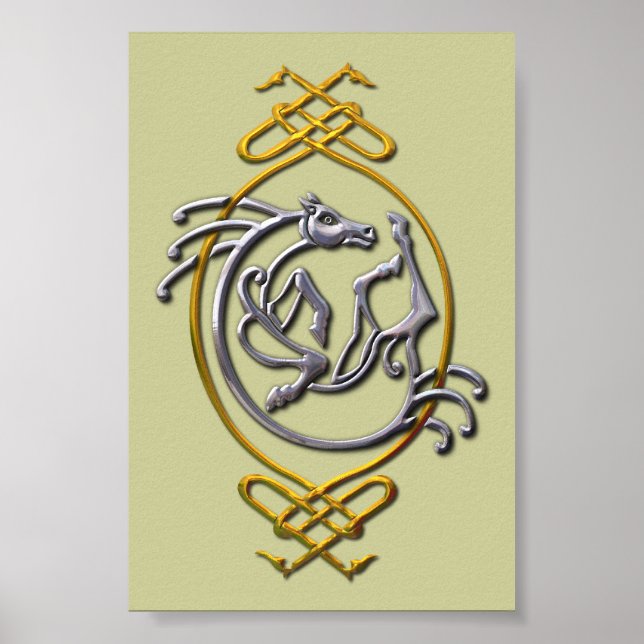 Affiches Céleste Horse Knotwork - Argent & Or (Devant)